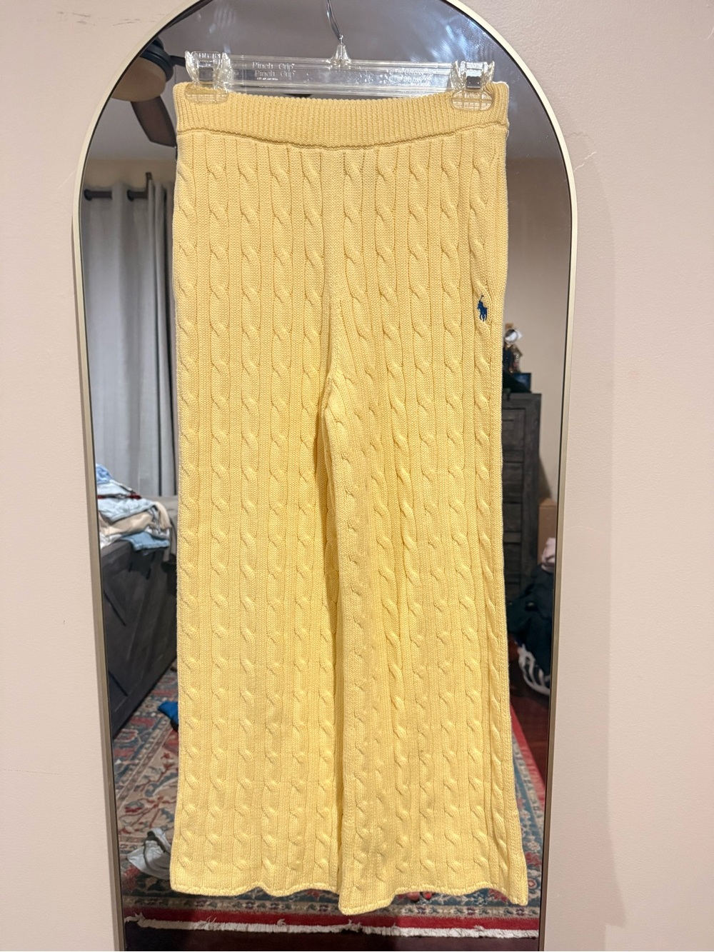 Ralph Lauren Kids Pale Yellow Cable Knit Wide-Leg Sweatpants